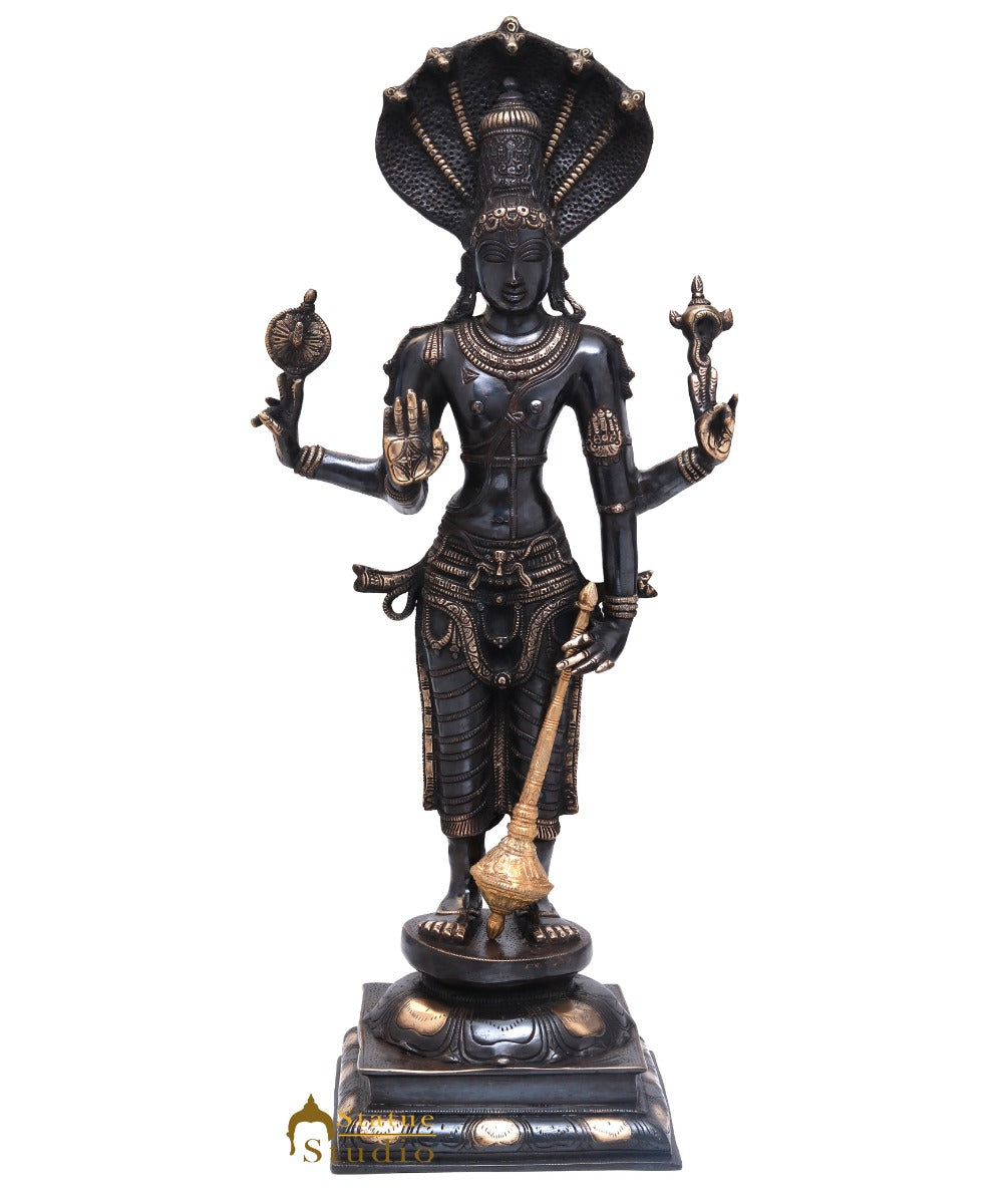 Brass Large Vishnu Standing Idol Temple Home Décor Religious Statue 32"
