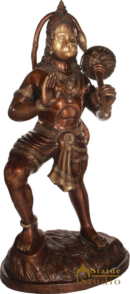 Brass Super Large Standing Hanuman Statue Antique finish For Home Temple Decor 5.5 Feet by vendor-unknown - Hindu Gods (View 3)