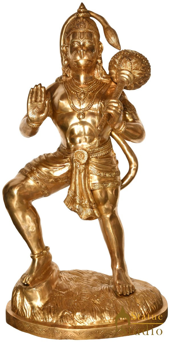 Brass Super Large Standing Hanuman Statue For Home Temple Decor 5.5 Feet