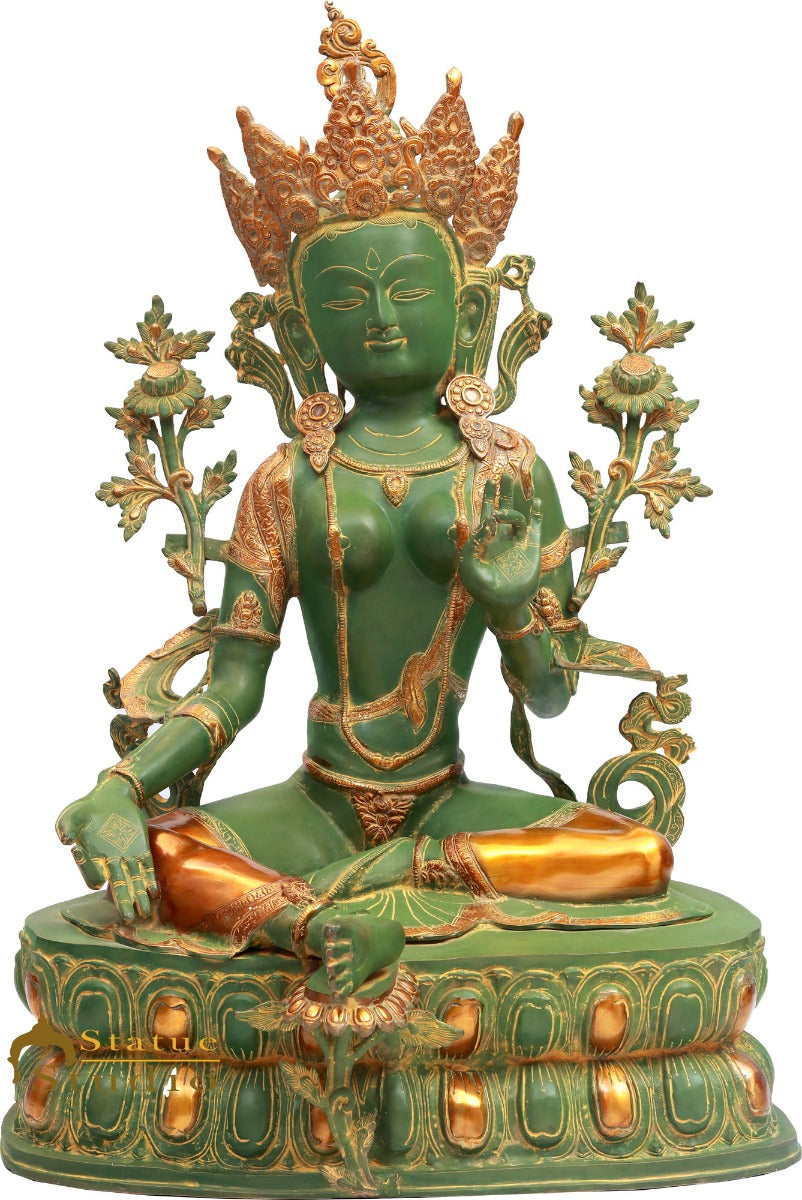 Brass Sitting Antique Green Tara Exclusive Home Décor Idol Statue Showpiece 3 Ft