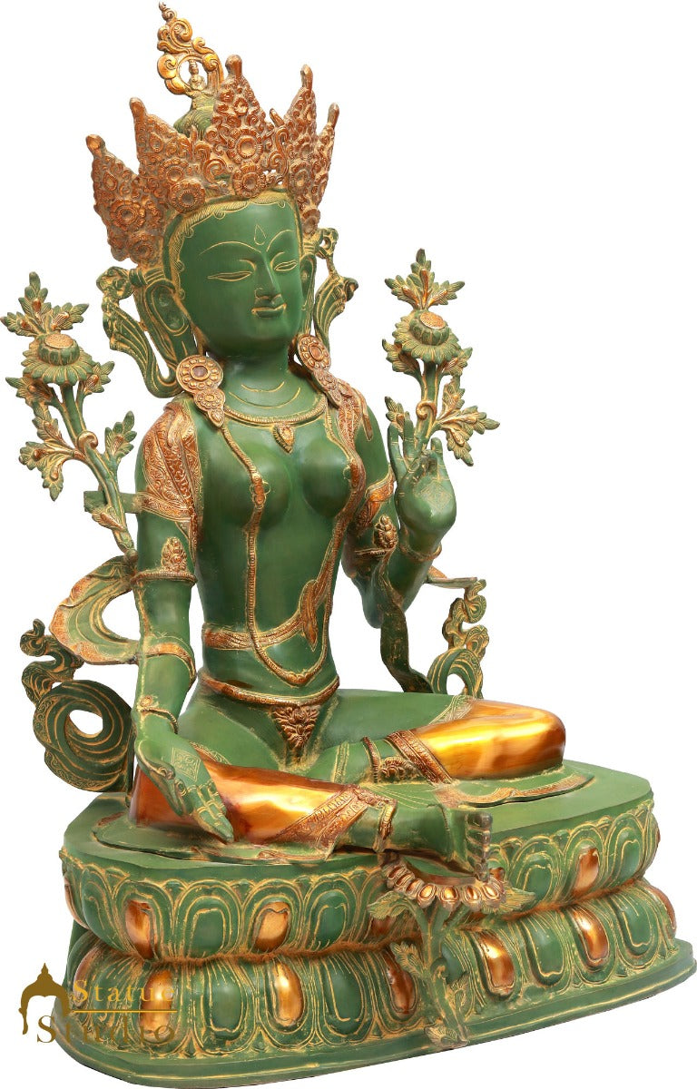 Brass Sitting Antique Green Tara Exclusive Home Décor Idol Statue Showpiece 3 Ft - Image 3