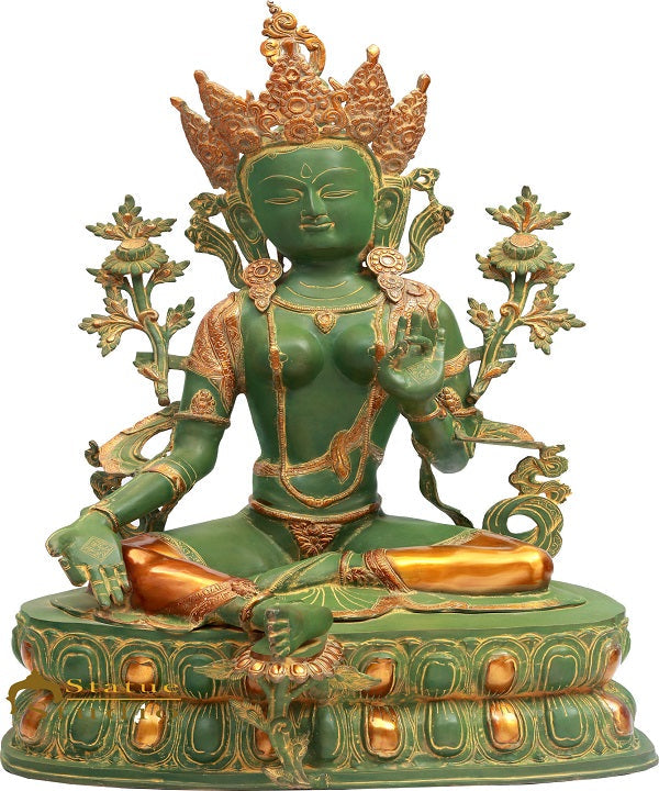 Brass Sitting Antique Green Tara Exclusive Home Décor Idol Statue Showpiece 3 Ft