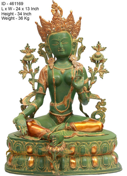 Brass Sitting Antique Green Tara Exclusive Home Décor Idol Statue Showpiece 3 Ft by vendor-unknown - Buddha (View 5)