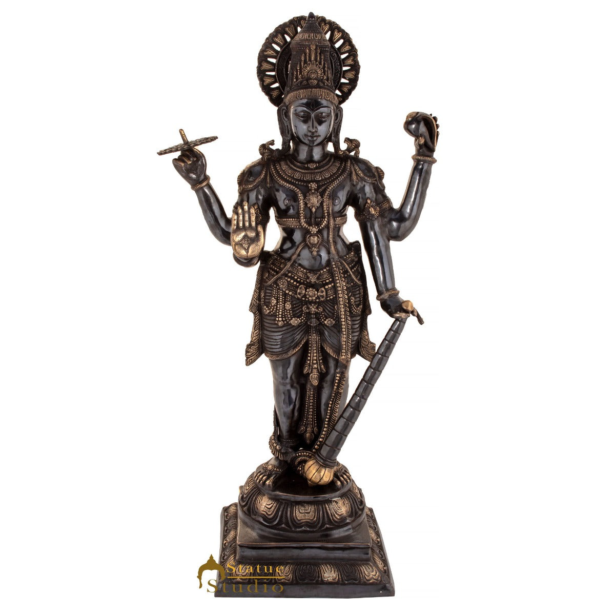 Brass Large Size Lord Vishnu Idol Religious Home Temple Décor Statue 3.5 Feet - Eco-friendly - Sama Homes