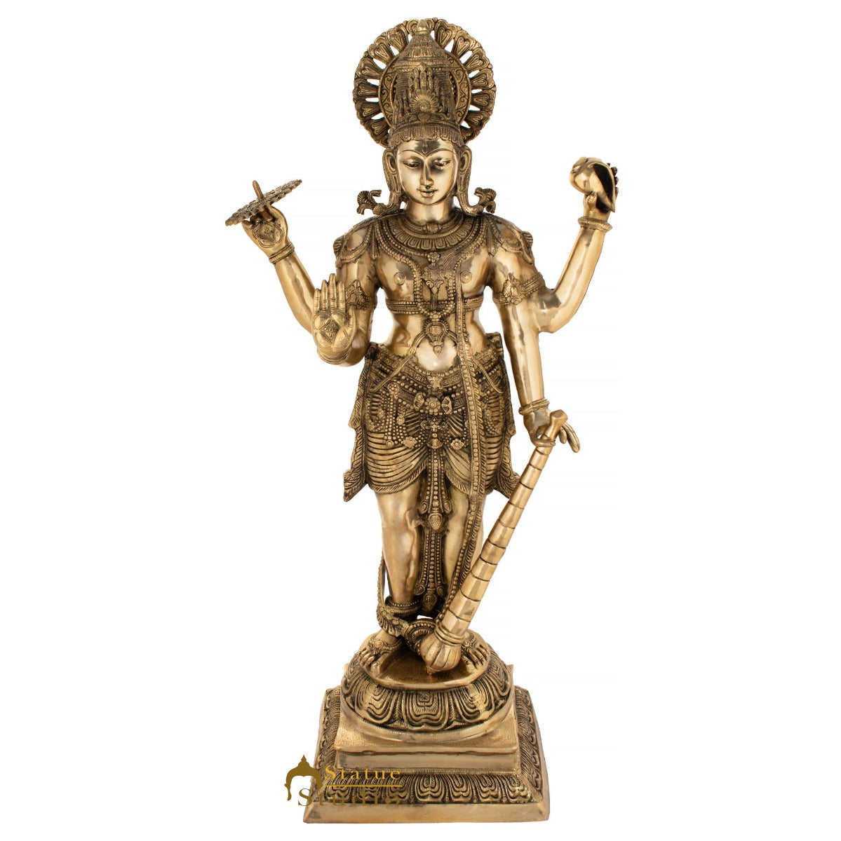 Brass Large Size Lord Vishnu Statue Religious Home Temple Décor Idol 3.5 Feet - Eco-friendly - Sama Homes