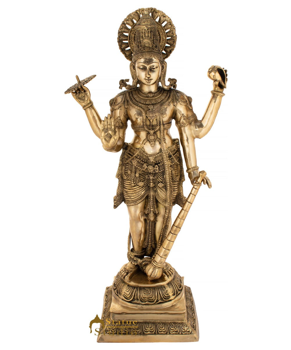 Brass Large Size Lord Vishnu Statue Religious Home Temple Décor Idol 3.5 Feet - Image 2