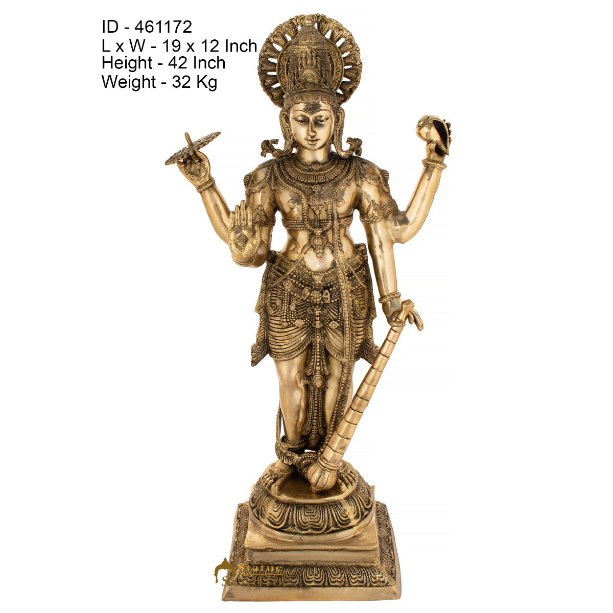 Brass Large Size Lord Vishnu Statue Religious Home Temple Décor Idol 3.5 Feet - Image 5