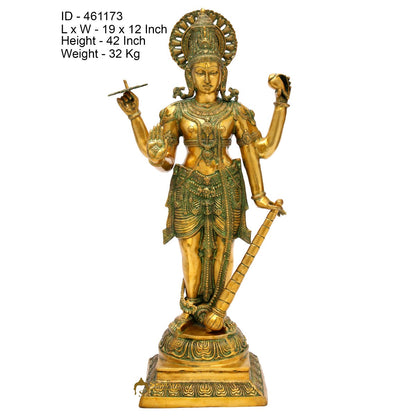 Brass Large Size Lord Vishnu Idol Religious Home Temple Décor Statue 3.5 Ft by vendor-unknown - Hindu Gods (View 5)