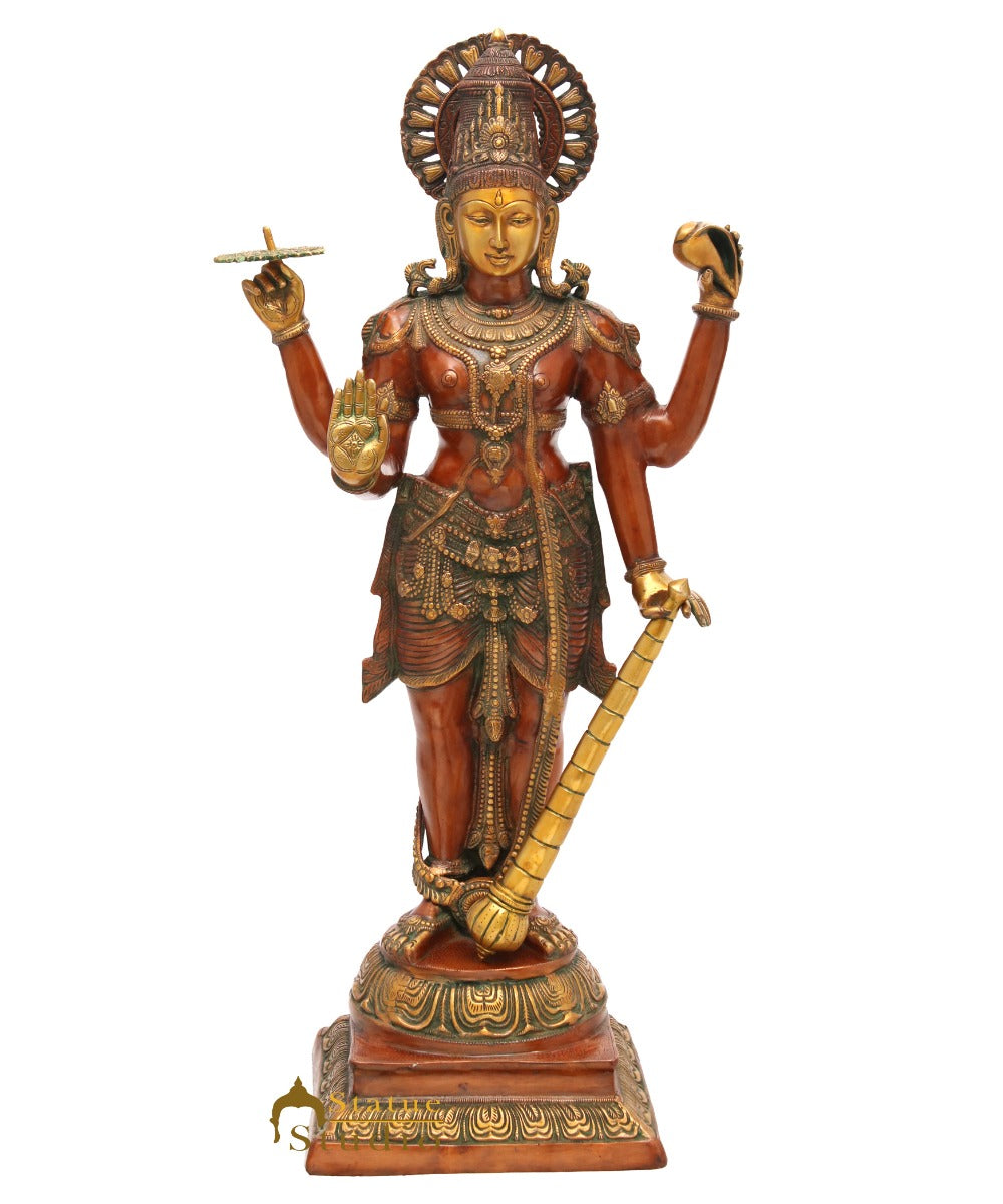 Brass Large Size Vishnu Idol Hindu Religious Home Temple Décor Statue 3.5 Feet - Image 2