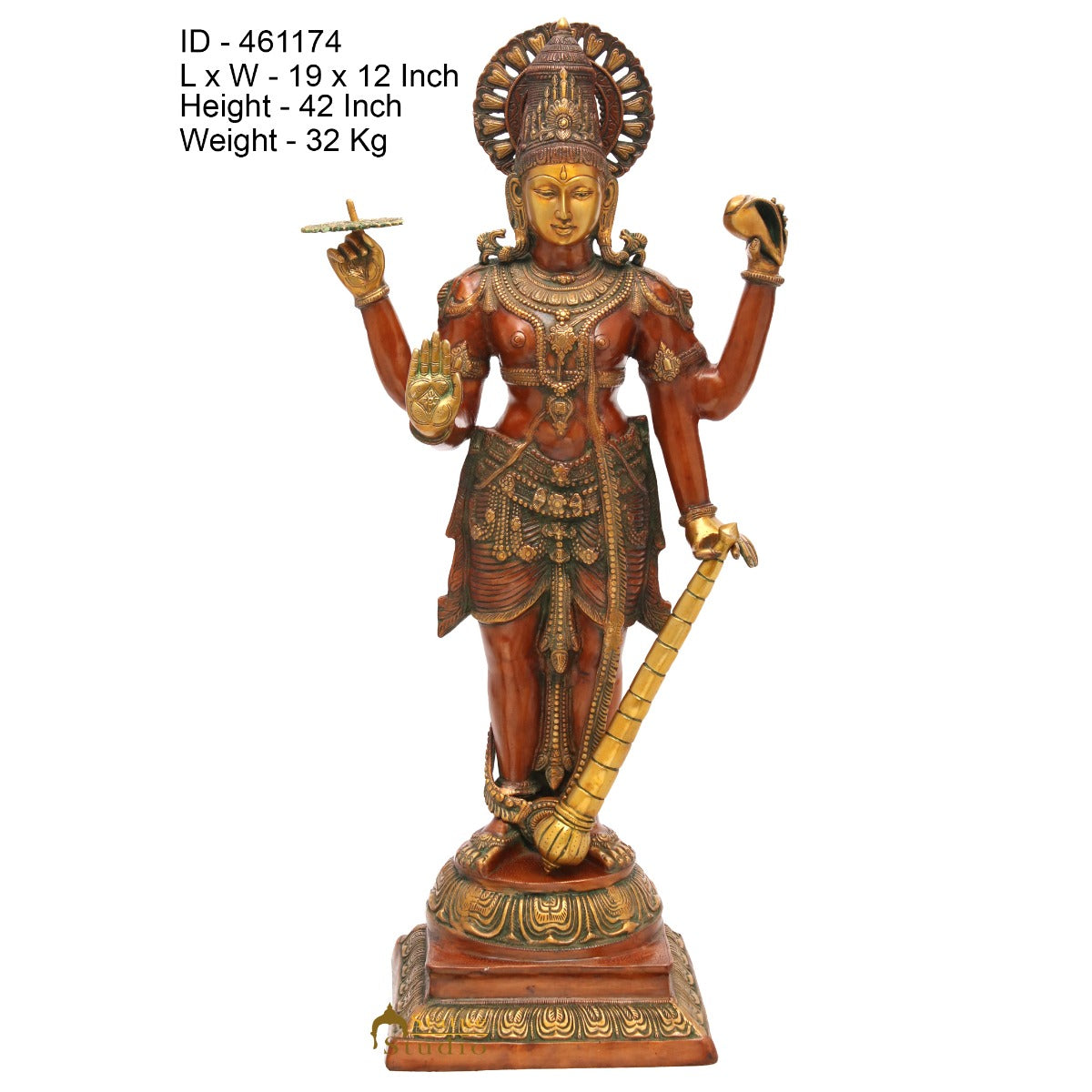 Brass Large Size Vishnu Idol Hindu Religious Home Temple Décor Statue 3.5 Feet - Image 5