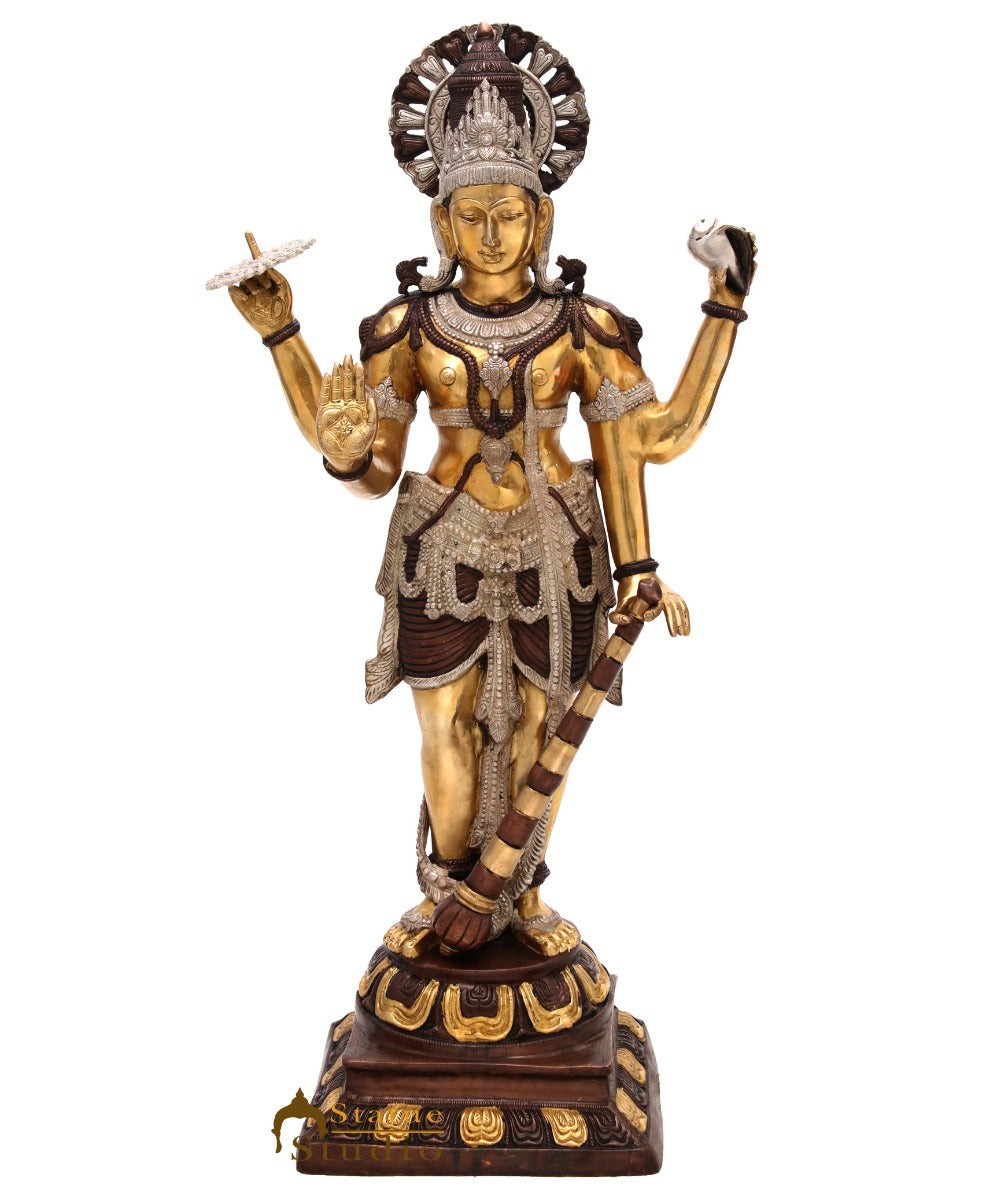 Brass Large Size Lord Vishnu Idol Murti Home Temple Décor Statue 3.5 Feet