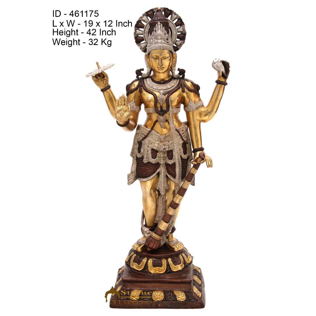 Brass Large Size Lord Vishnu Idol Murti Home Temple Décor Statue 3.5 Feet