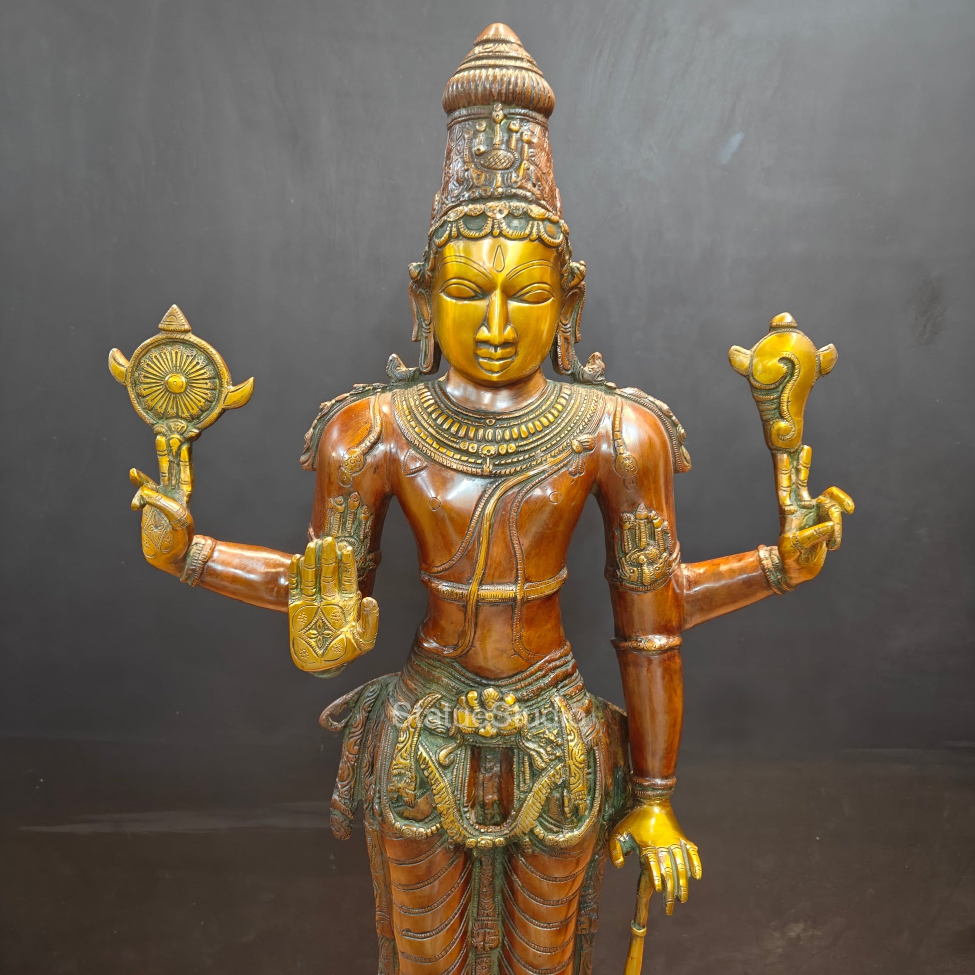 Brass Large Lord Vishnu Idol Antique Finish 3 Feet - Image 2