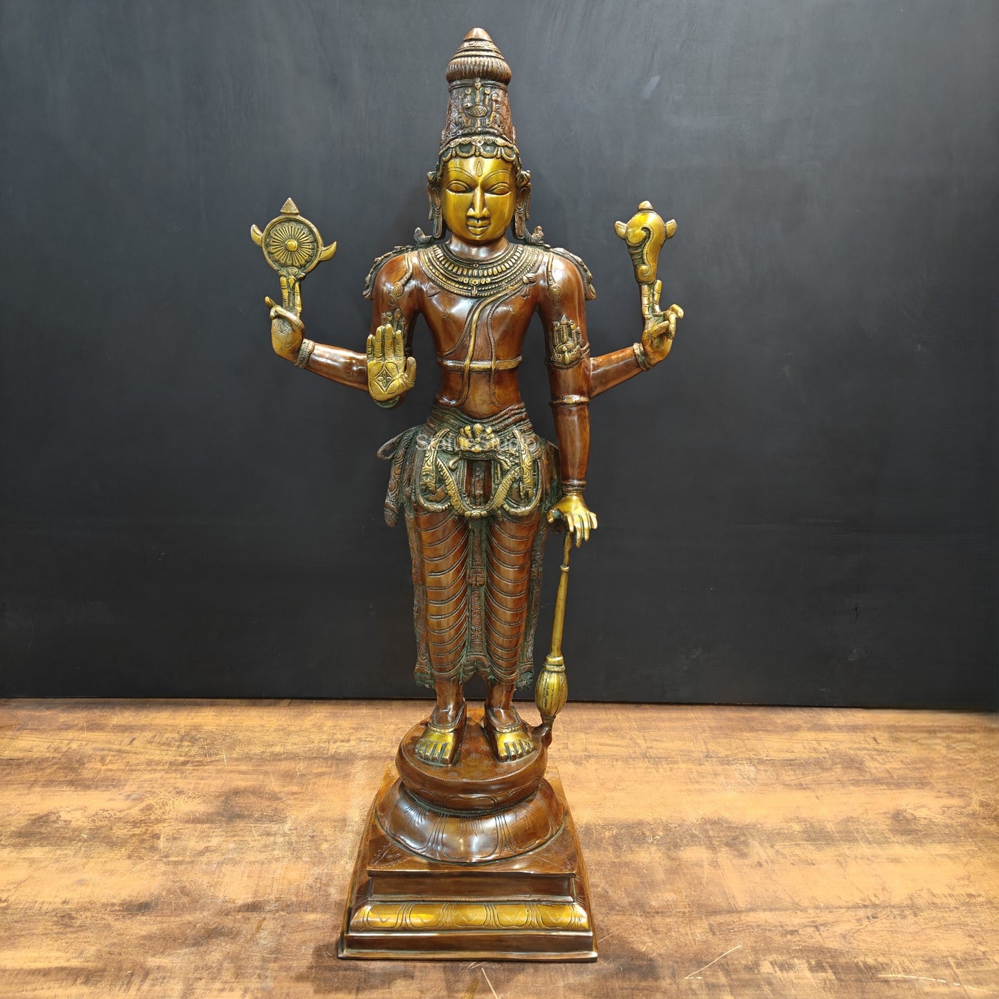 Brass Large Lord Vishnu Idol Antique Finish 3 Feet