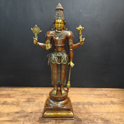 Brass Large Lord Vishnu Idol Antique Finish 3 Feet by vendor-unknown - Hindu Gods (View 3)