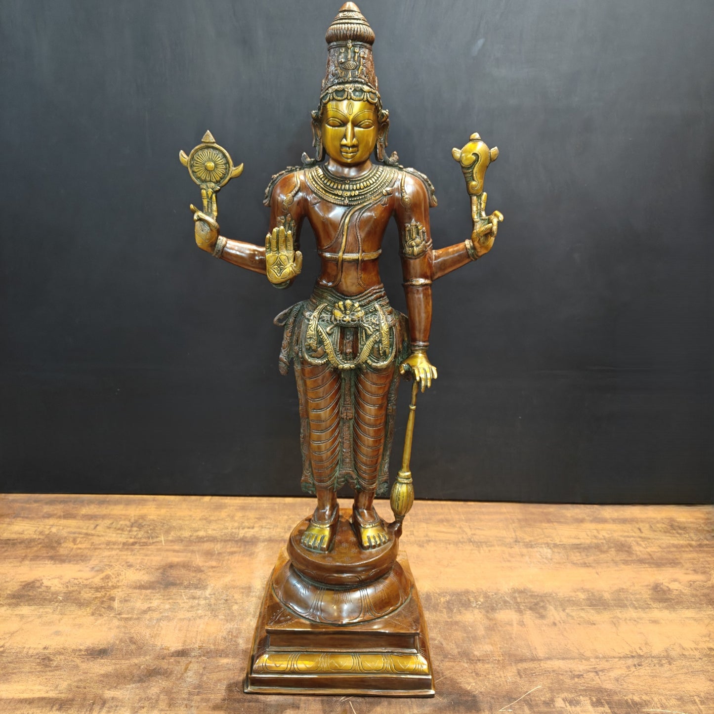 Brass Large Lord Vishnu Idol Antique Finish 3 Feet