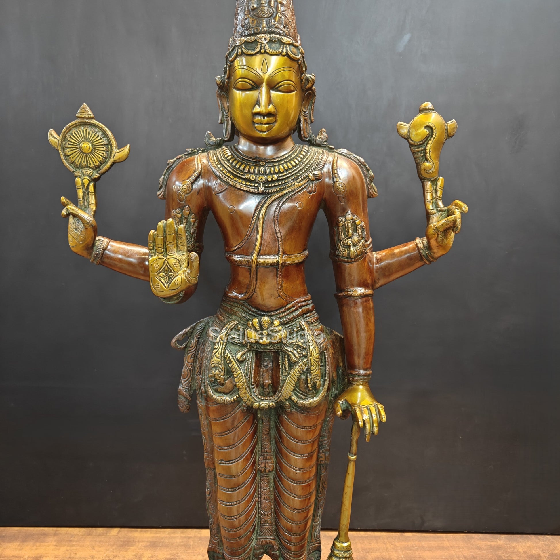 Brass Large Lord Vishnu Idol Antique Finish 3 Feet - Image 7