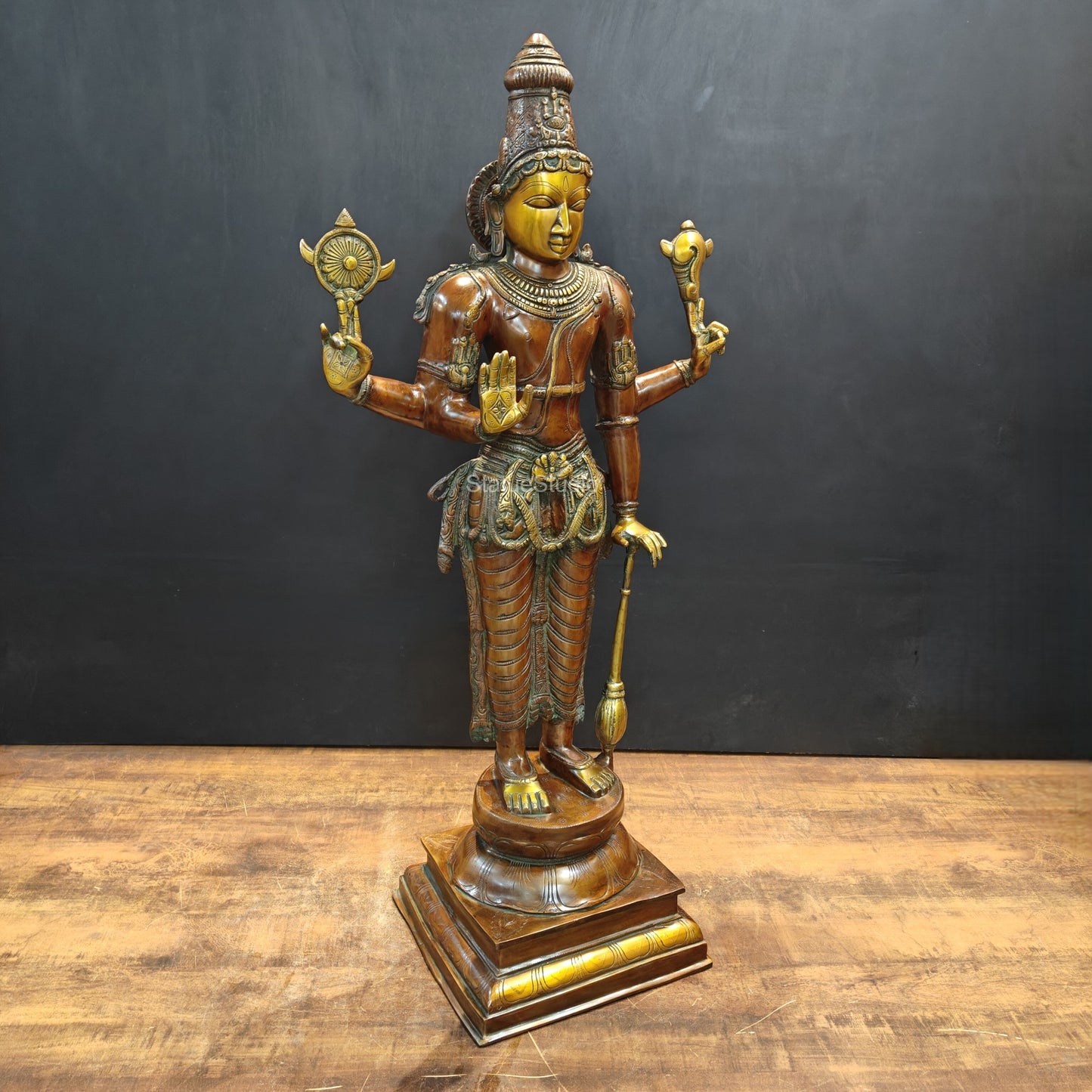 Brass Large Lord Vishnu Idol Antique Finish 3 Feet