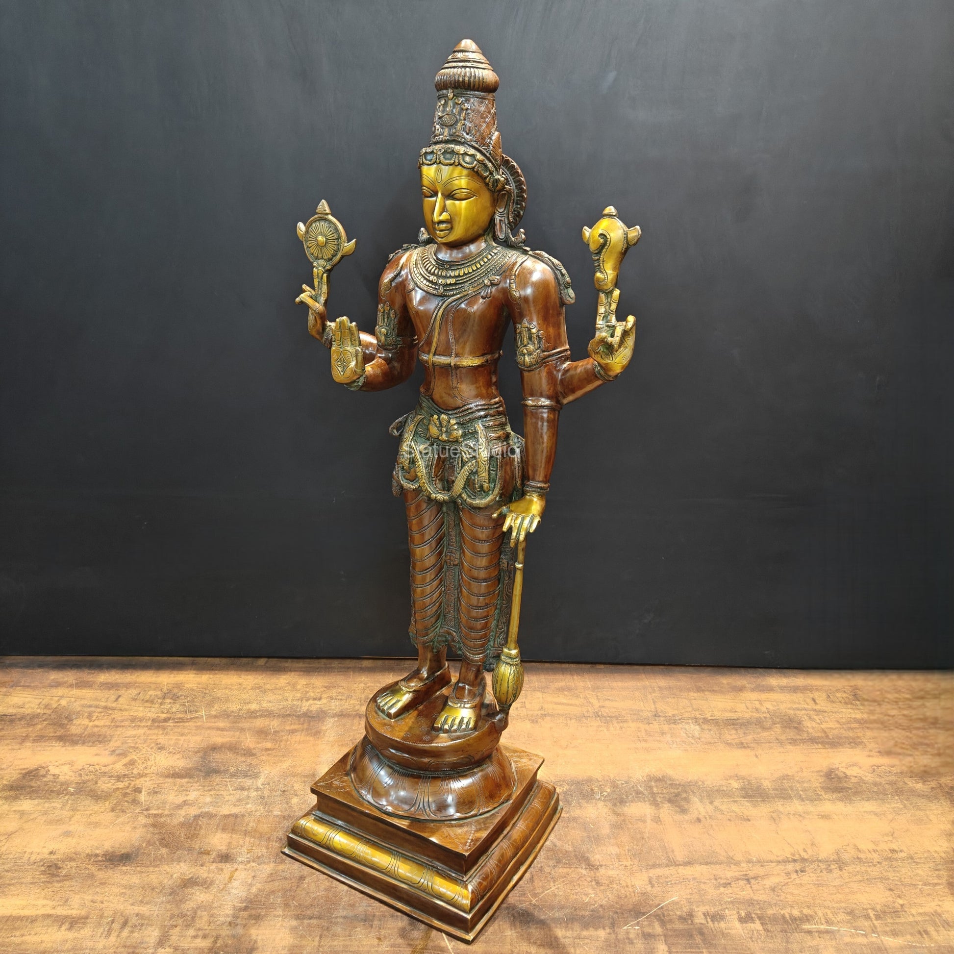 Brass Large Lord Vishnu Idol Antique Finish 3 Feet - Image 5