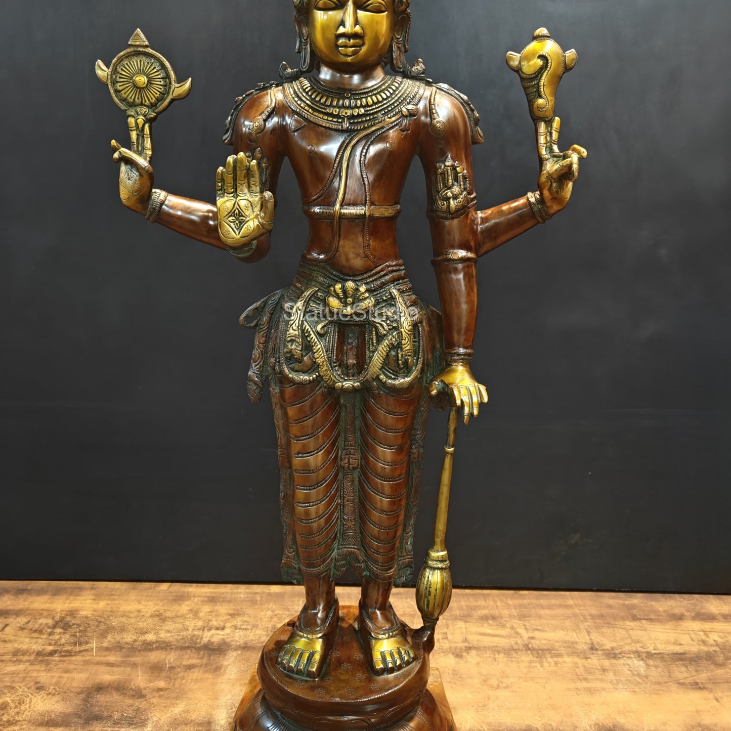 Brass Large Lord Vishnu Idol Antique Finish 3 Feet