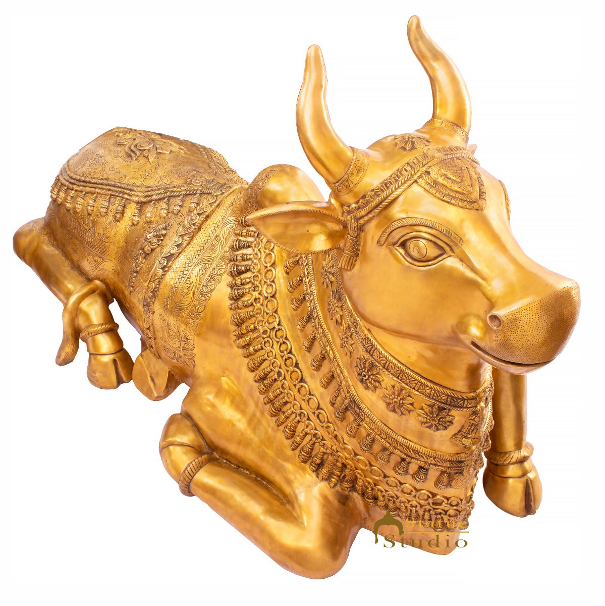 Brass Large Size Holy Cow Nandi Idol Home Temple Exclusive Décor Statue 5 Feet - Image 3