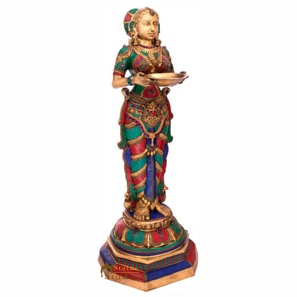 Brass large Size Exclusive Deeplaxmi Idol Home Temple Diwali Décor Statue 4 Feet by vendor-unknown - Spiritual (View 3)