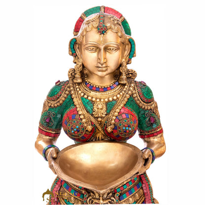 Brass large Size Exclusive Deeplaxmi Idol Home Temple Diwali Décor Statue 4 Feet by vendor-unknown - Spiritual (View 5)