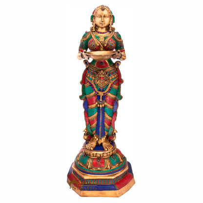 Brass large Size Exclusive Deeplaxmi Idol Home Temple Diwali Décor Statue 4 Feet by vendor-unknown - Spiritual (View 2)