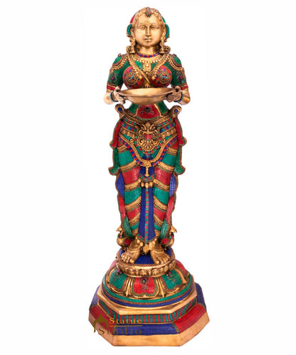 Brass large Size Exclusive Deeplaxmi Idol Home Temple Diwali Décor Statue 4 Feet by vendor-unknown - Spiritual