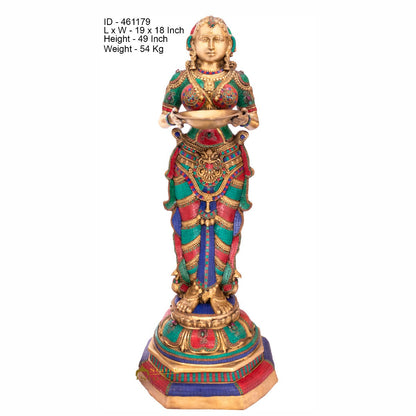 Brass large Size Exclusive Deeplaxmi Idol Home Temple Diwali Décor Statue 4 Feet by vendor-unknown - Spiritual (View 6)