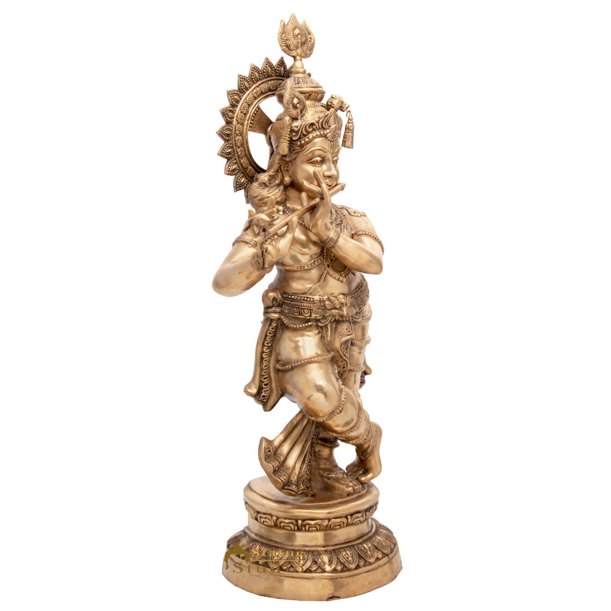 Brass Large Size Lord Krishna Idol With Peacock Feather 4 Feet