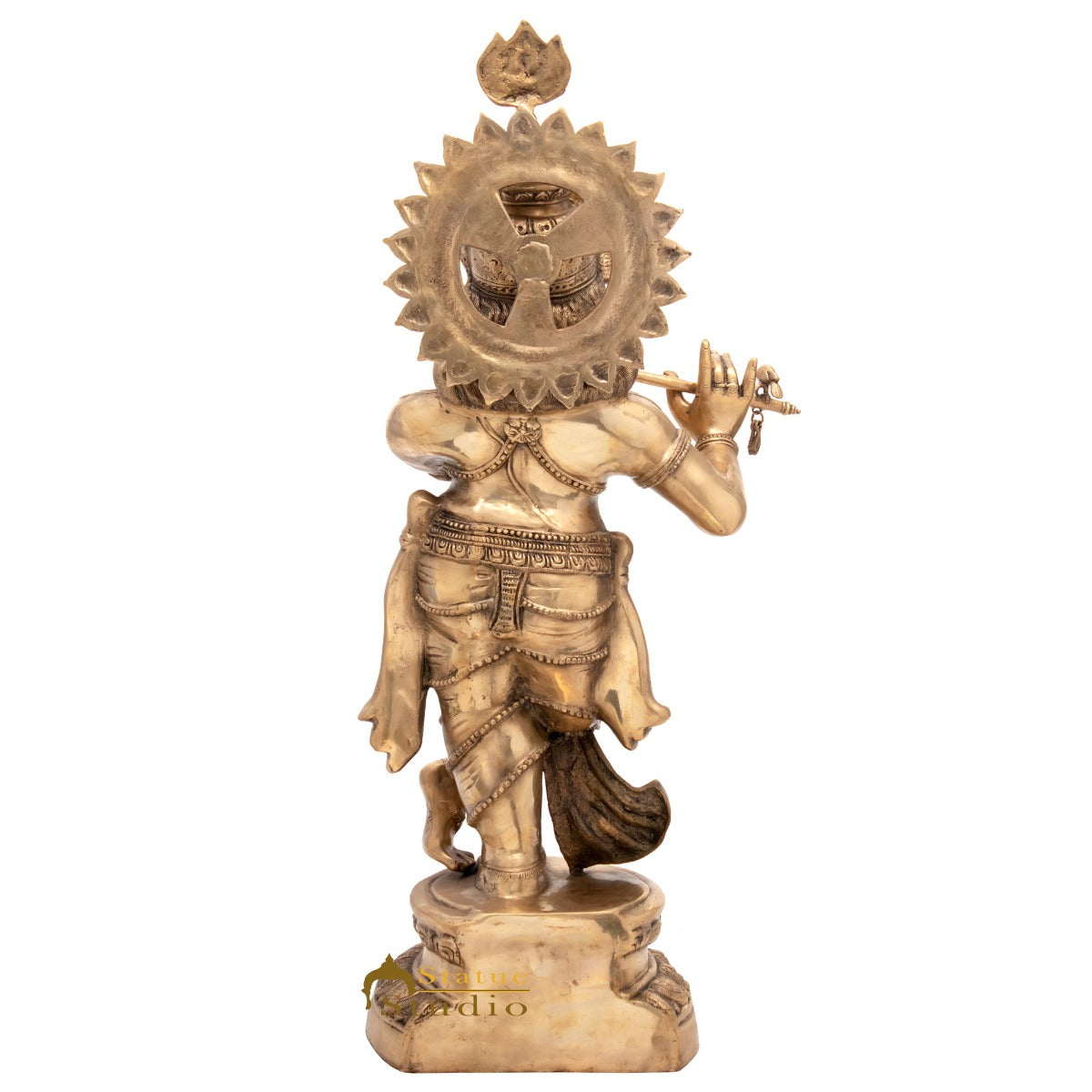 Brass Large Size Lord Krishna Idol With Peacock Feather 4 Feet