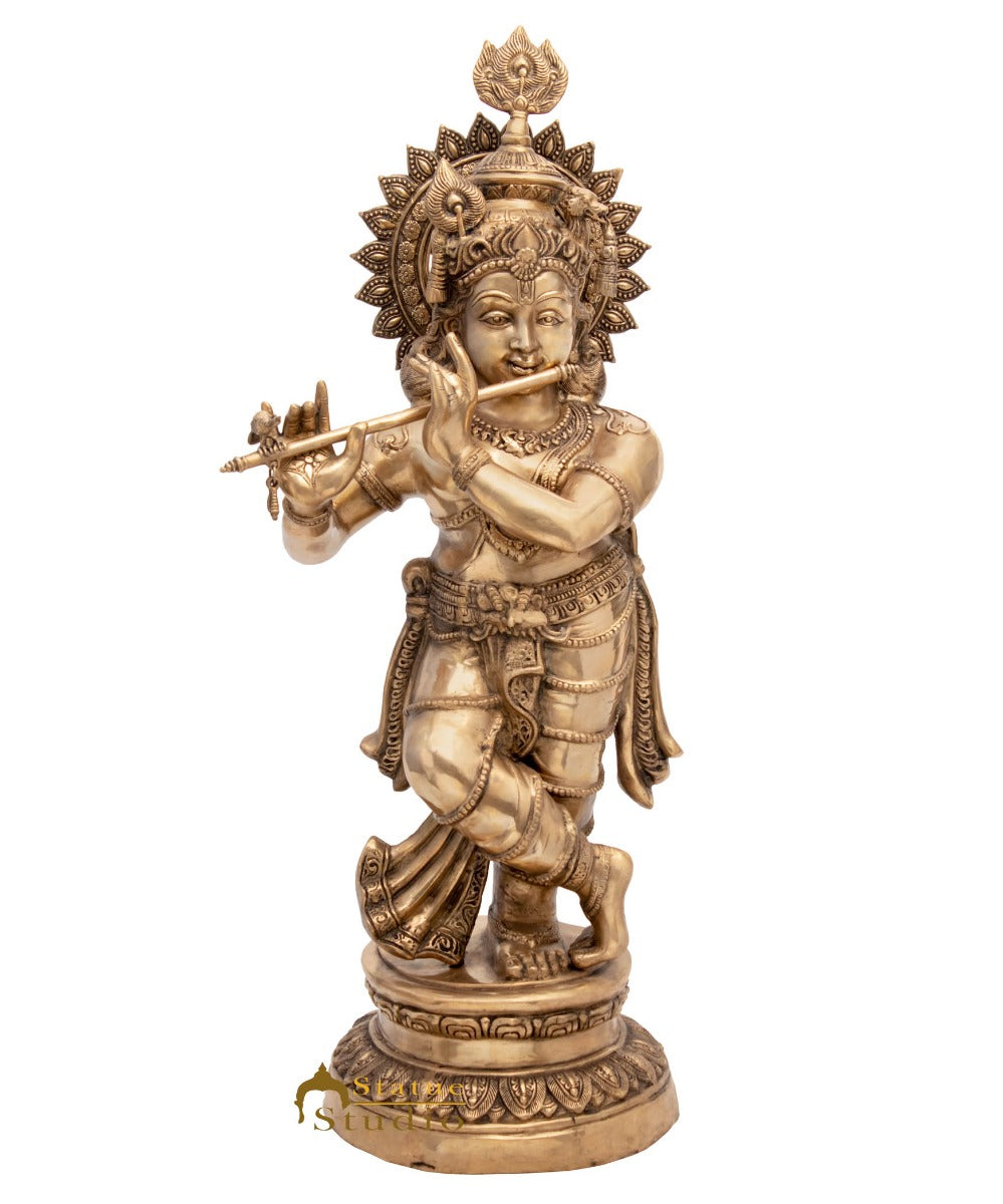 Brass Large Size Lord Krishna Idol With Peacock Feather 4 Feet - Image 3