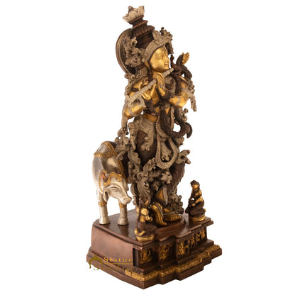 Brass Large Krishna Idol With Cow For Home Office Decor 28 Inch by vendor-unknown - Hindu Gods (View 4)