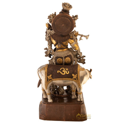 Brass Large Krishna Idol With Cow For Home Office Decor 28 Inch by vendor-unknown - Hindu Gods (View 5)