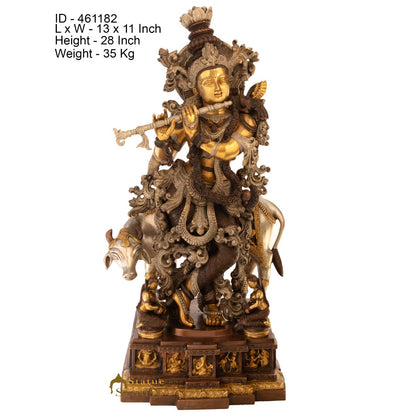Brass Large Krishna Idol With Cow For Home Office Decor 28 Inch by vendor-unknown - Hindu Gods (View 6)