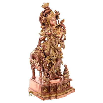 Brass Large Krishna Statue With Cow For Home Office Garden Decor 28 Inch by vendor-unknown - Hindu Gods (View 4)