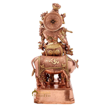 Brass Large Krishna Statue With Cow For Home Office Garden Decor 28 Inch by vendor-unknown - Hindu Gods (View 5)