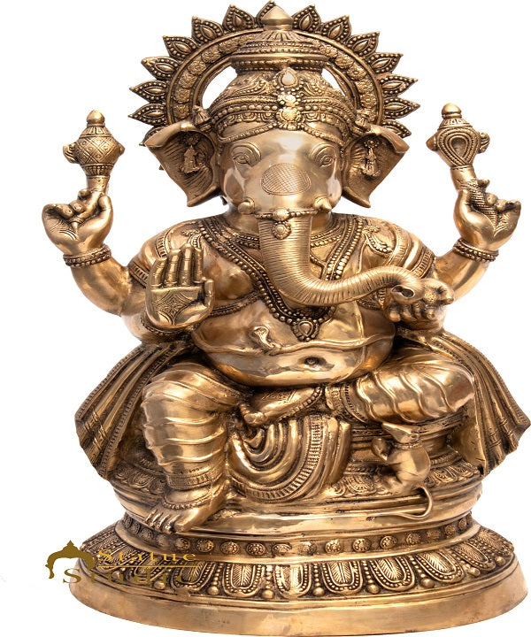 Brass Large Size Ganesha Statue Home Office Garden Décor Idol Showpiece 3 Feet - Eco-friendly - Sama Homes