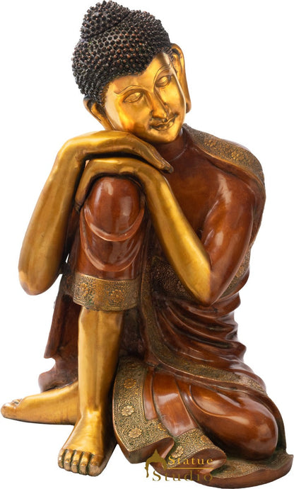 Brass Large Thinking Buddha Statue Home Garden Décor Gifting Showpiece 2.5 Feet by vendor-unknown - Buddha (View 2)