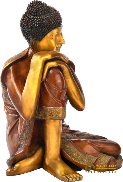 Brass Large Thinking Buddha Statue Home Garden Décor Gifting Showpiece 2.5 Feet by vendor-unknown - Buddha (View 3)