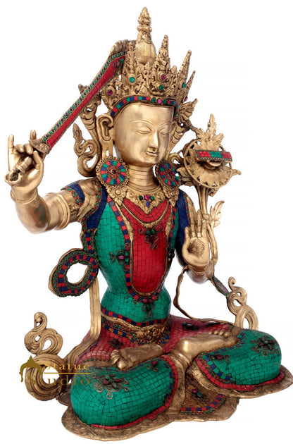 Brass Large Manjushri Statue Bodhisattva Buddha Idol Décor Showpiece 2.5 Feet by vendor-unknown - Buddha (View 3)