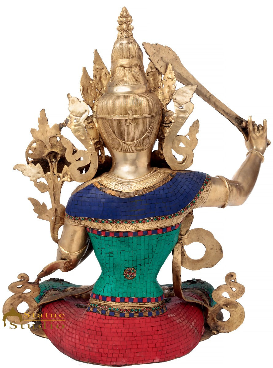 Brass Large Manjushri Statue Bodhisattva Buddha Idol Décor Showpiece 2.5 Feet