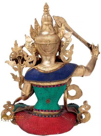 Brass Large Manjushri Statue Bodhisattva Buddha Idol Décor Showpiece 2.5 Feet by vendor-unknown - Buddha (View 4)