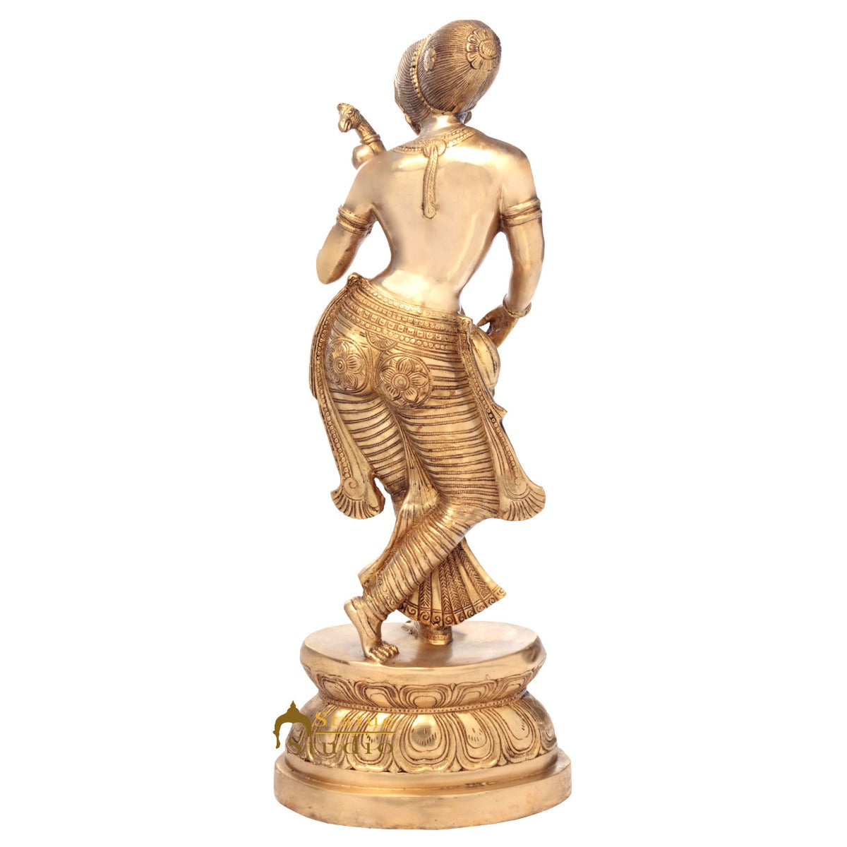 Brass Large Standing Saraswati Idol With Sitar Home Office Décor Statue 3 Feet - Image 4