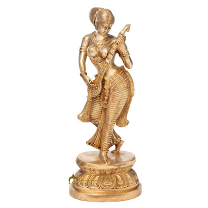 Brass Large Standing Saraswati Idol With Sitar Home Office Décor Statue 3 Feet by vendor-unknown - Hindu Gods (View 3)