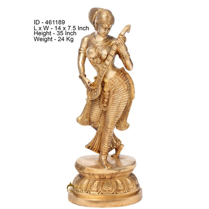 Brass Large Standing Saraswati Idol With Sitar Home Office Décor Statue 3 Feet by vendor-unknown - Hindu Gods (View 5)