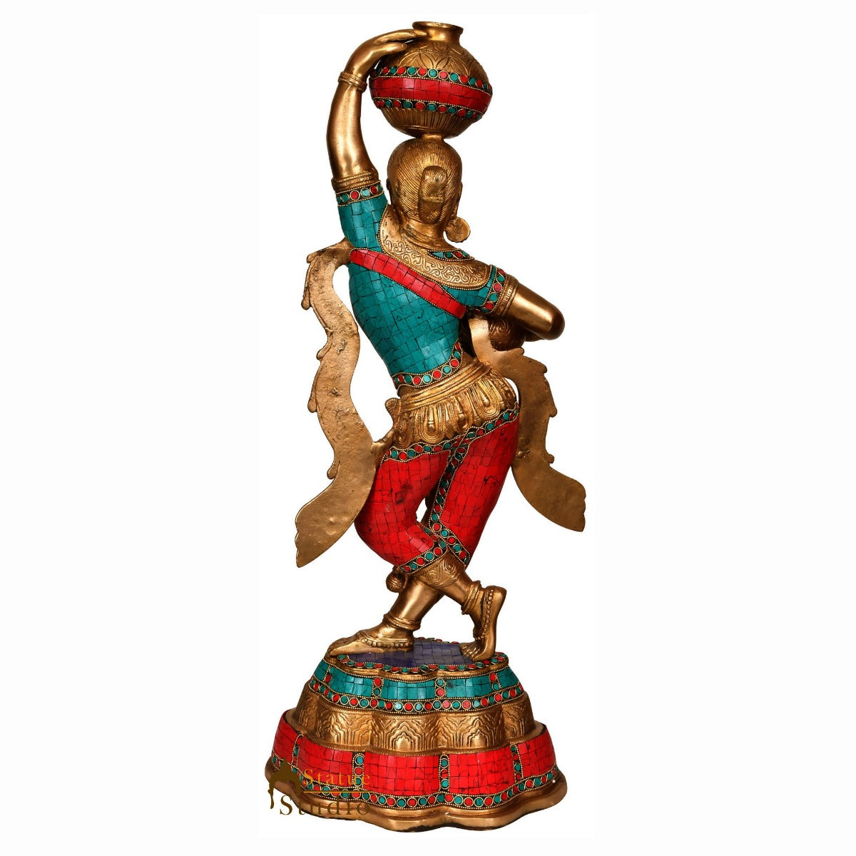 Brass Large Size Indian Matka Lady Statue Home Garden Décor Showpiece 27" - Image 3