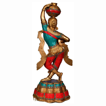 Brass Large Size Indian Matka Lady Statue Home Garden Décor Showpiece 27" by vendor-unknown - Decor (View 3)