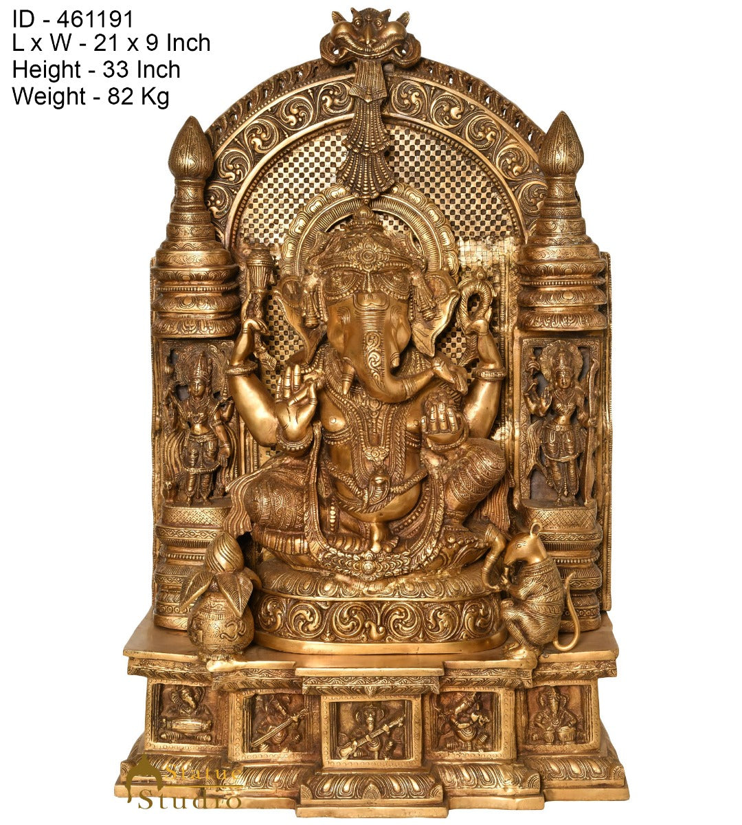 Brass large Size Temple Ganesha Idol Décor Lucky Gift Ganpati Statue 33" - Image 4
